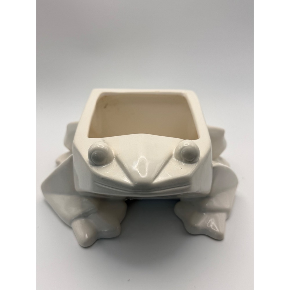 Minimalist Geometric Ceramic Frog Planter Cream Glossy Succulent Pot Decor